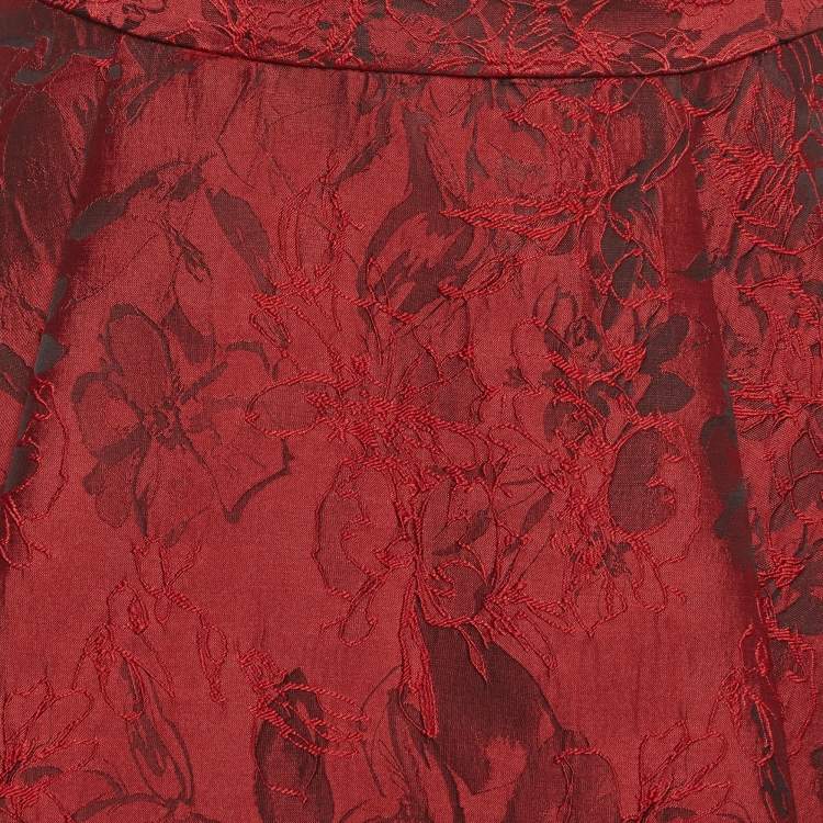 Pre Owned Alice + Olivia Red Floral Jacquard Flared Mini Skirt S