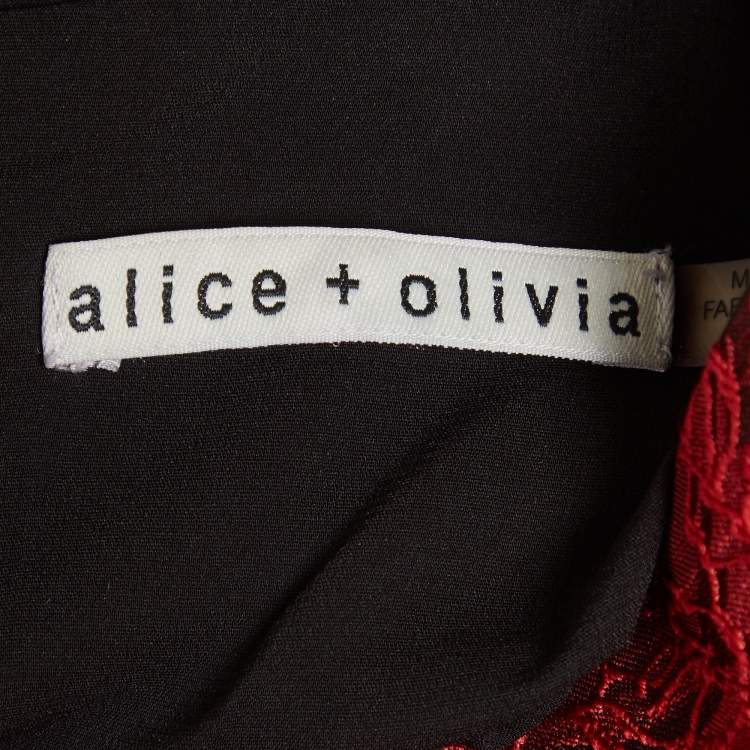 Pre Owned Alice + Olivia Red Floral Jacquard Flared Mini Skirt S