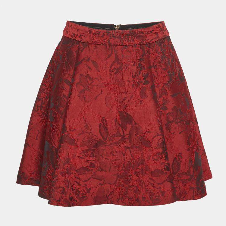 Pre Owned Alice + Olivia Red Floral Jacquard Flared Mini Skirt S