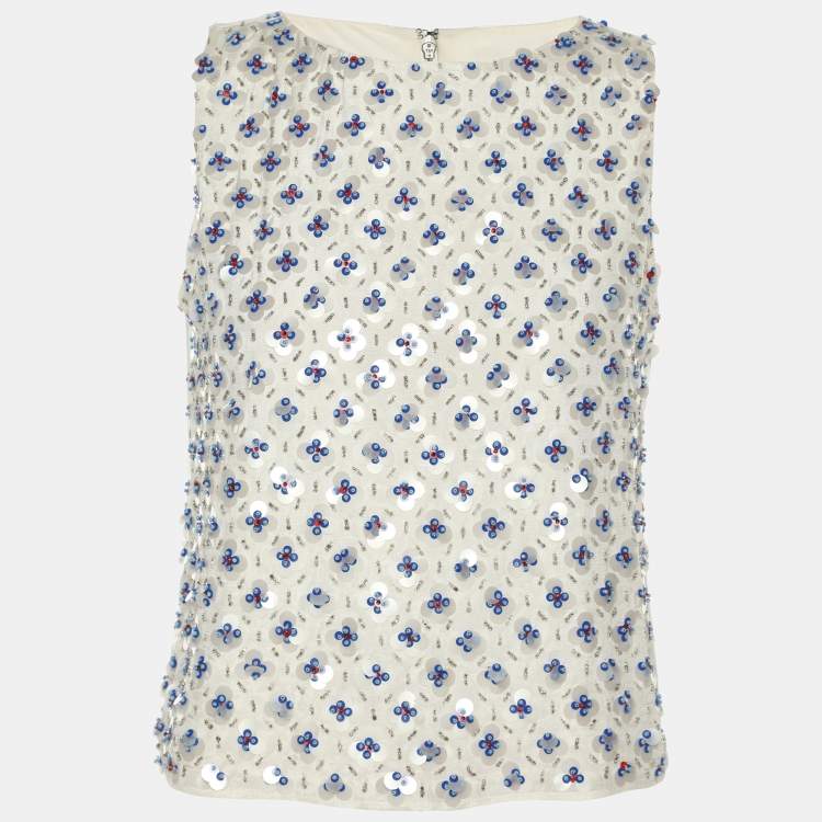 Pre Owned Alice + Olivia White Polyester Embellished Top XS