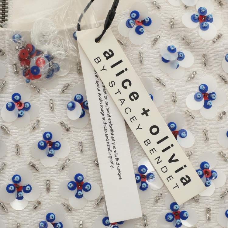 Pre Owned Alice + Olivia White Polyester Embellished Top XS