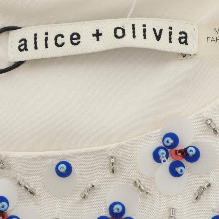 Pre Owned Alice + Olivia White Polyester Embellished Top XS