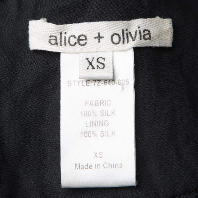 مملوكة مسبقًا Alice + Olivia Black Embellished Neck Detail Sleeveless Silk Trapeze Dress XS