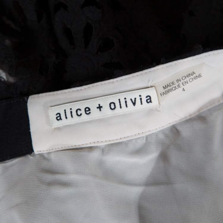 Pre Owned Alice + Olivia Black Floral Laser Cut Flared Viviana Skirt S