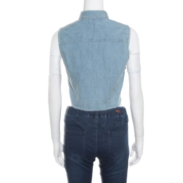 Pre Owned Alice + Olivia Indigo Faded Effect Denim Sleeveless Lea Cropped Blouse S