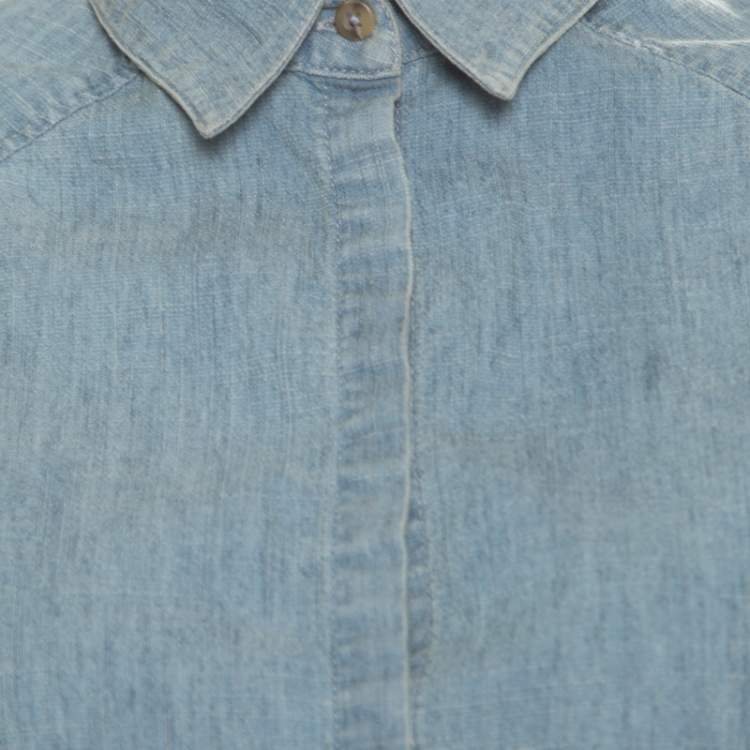 Pre Owned Alice + Olivia Indigo Faded Effect Denim Sleeveless Lea Cropped Blouse S