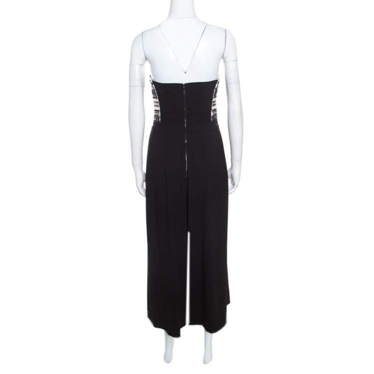 Pre Owned Alice + Olivia Monochrome Embellished Strapless Emberley Culotte Jumpsuit S