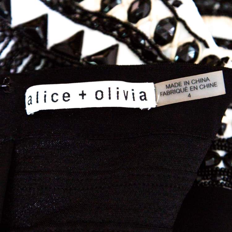 Pre Owned Alice + Olivia Monochrome Embellished Strapless Emberley Culotte Jumpsuit S