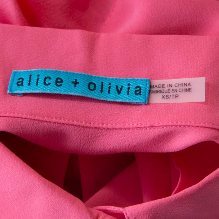 Pre Owned Alice + Olivia Neon Pink Silk Long Sleeve Shirt XS