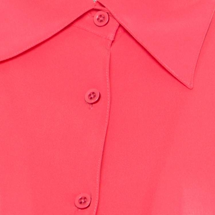 Pre Owned Alice + Olivia Neon Pink Silk Long Sleeve Shirt XS
