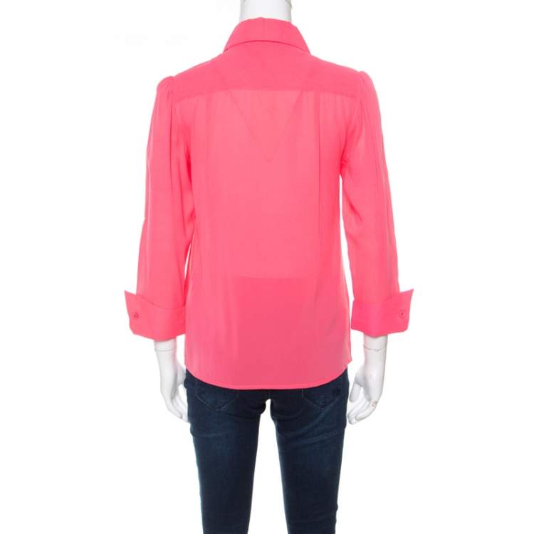 Pre Owned Alice + Olivia Neon Pink Silk Long Sleeve Shirt XS