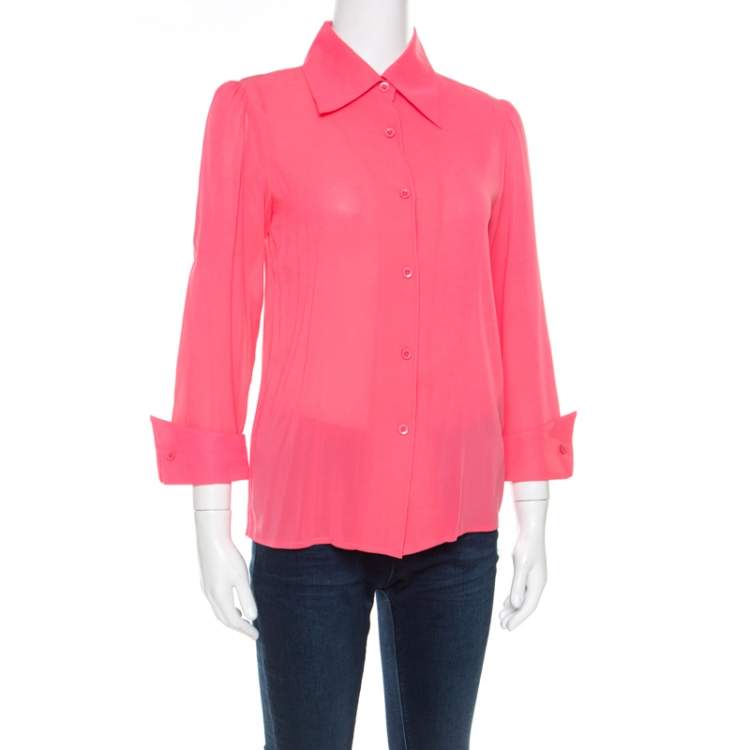 Pre Owned Alice + Olivia Neon Pink Silk Long Sleeve Shirt XS