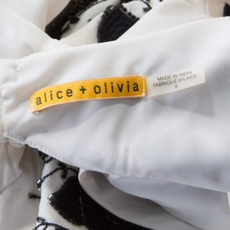 Pre Owned Alice + Olivia Monochrome Floral Sequined Silk  Sleeveless Lillyanne Dress M