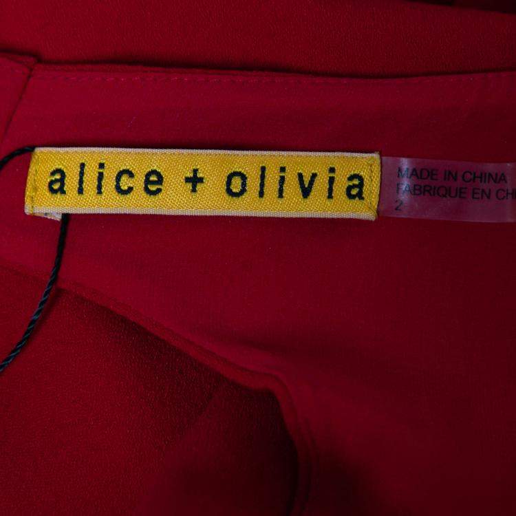 Pre Owned Alice + Olivia Red and Black Crepe Ira Sheath Dress S