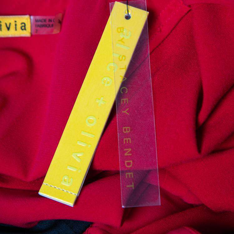 Pre Owned Alice + Olivia Red and Black Crepe Ira Sheath Dress S