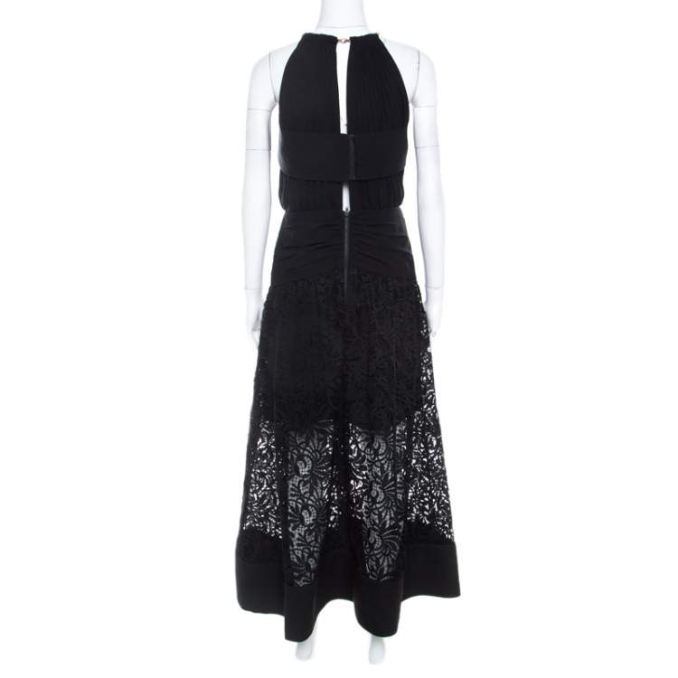 مملوكة مسبقًا Self Portrait Wrap-Over Crepe and Lace Detail Maxi Dress M 