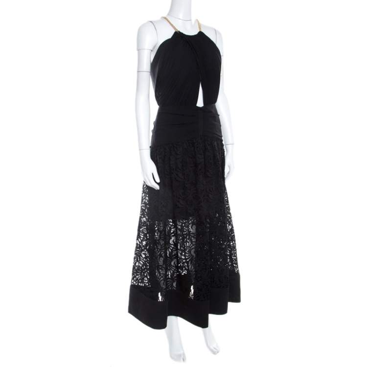 مملوكة مسبقًا Self Portrait Wrap-Over Crepe and Lace Detail Maxi Dress M 