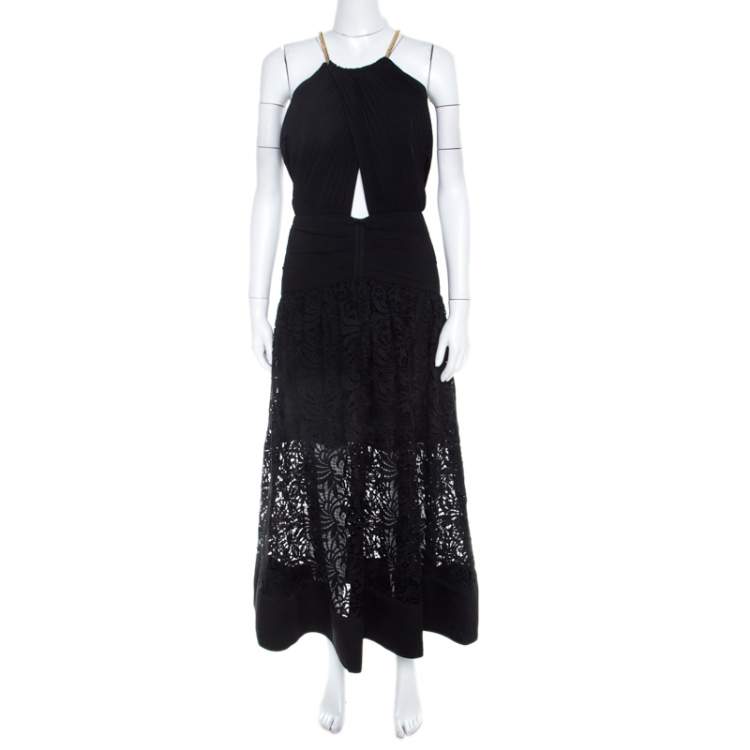 مملوكة مسبقًا Self Portrait Wrap-Over Crepe and Lace Detail Maxi Dress M 