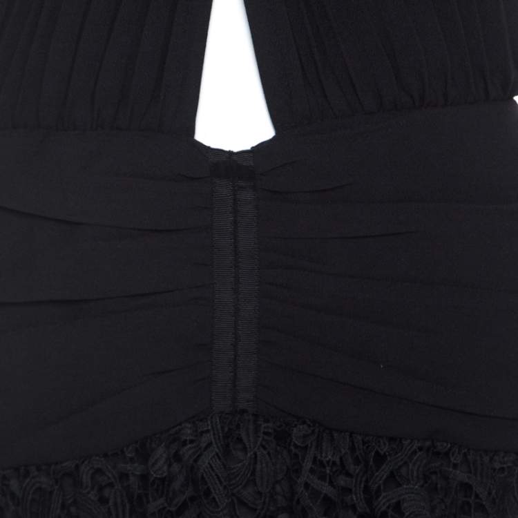 مملوكة مسبقًا Self Portrait Wrap-Over Crepe and Lace Detail Maxi Dress M 