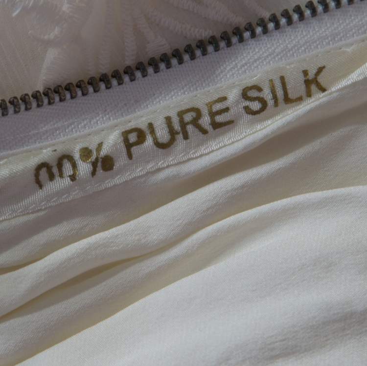Pre Owned Alice + Olivia Cream Floral Embroidered Plisse Silk Louie Maxi Skirt S