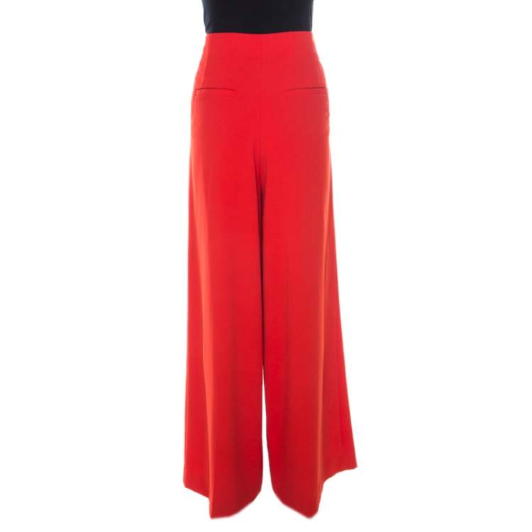 Pre Owned Alice + Olivia Poppy Orange Crepe Wide Leg Trousers M 