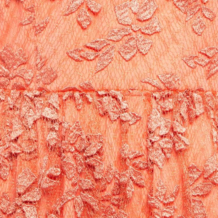 Pre Owned Alice + Olivia Orange Tyler Bustier Tulle Lace Corset Maxi Dress M