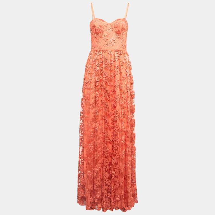 Alice Olivia Orange Tyler Bustier Tulle Lace Corset Maxi Dress M Alice Olivia The Luxury Closet