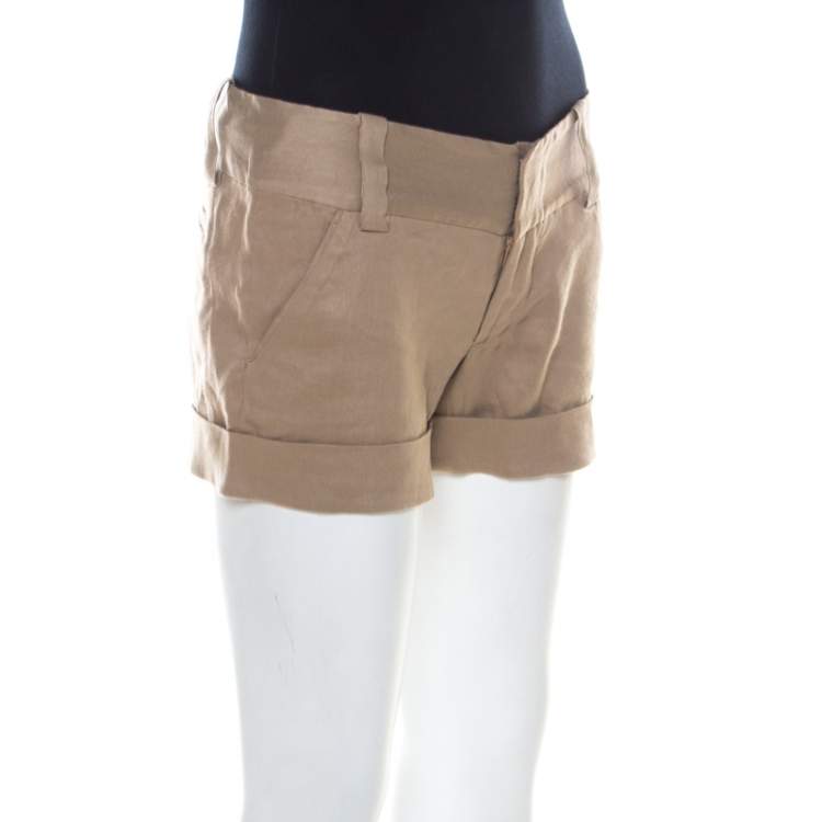 Pre Owned Alice + Olivia Beige Linen Cuff Shorts L