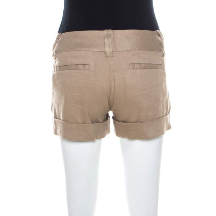 Pre Owned Alice + Olivia Beige Linen Cuff Shorts L