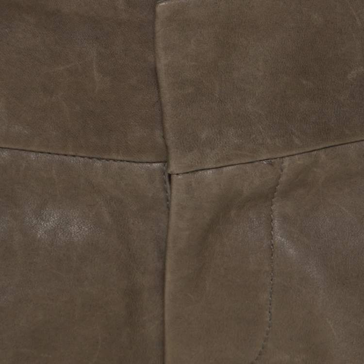 Pre Owned Alice + Olivia Taupe Green Leather Cuffed Shorts S