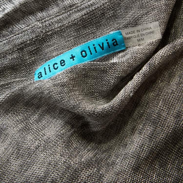 Pre Owned Alice + Olivia Grey Light Knit Wrap Front Draped Cardigan M 