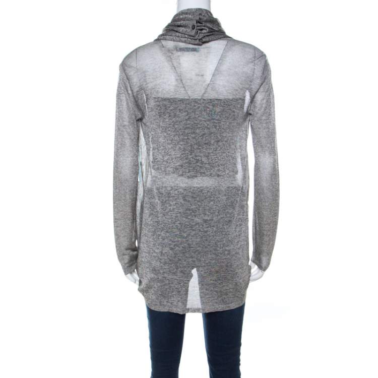 Pre Owned Alice + Olivia Grey Light Knit Wrap Front Draped Cardigan M 