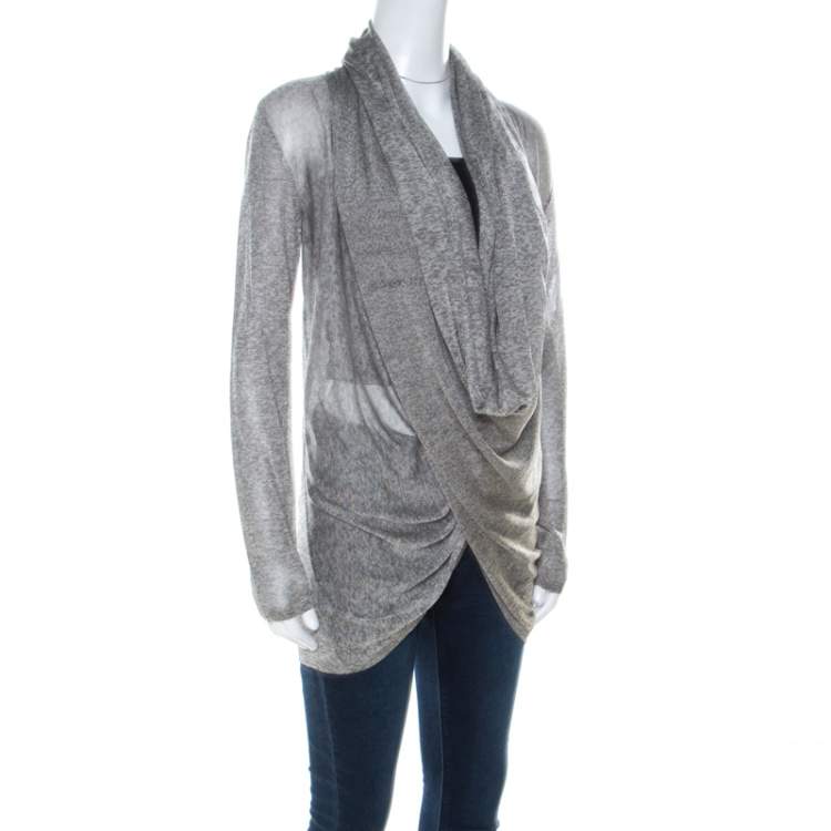 Pre Owned Alice + Olivia Grey Light Knit Wrap Front Draped Cardigan M 