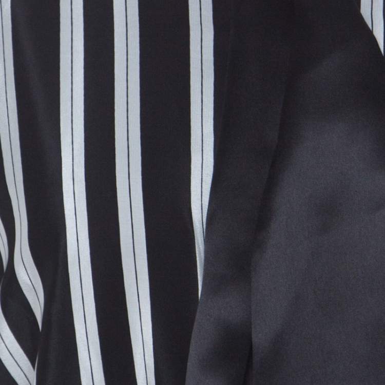 مملوكة مسبقًا Alice + Olivia Employed Monochrome Striped Silk Necktie Detail Belted Dress L