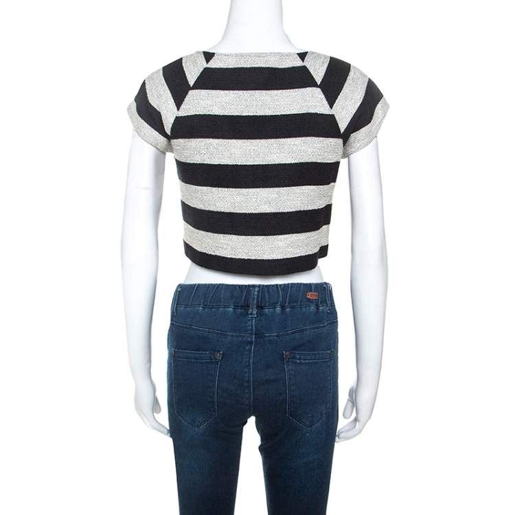 Pre Owned Alice + Olivia Bicolor Striped Knit Lurex Detail Amy Crop Top S