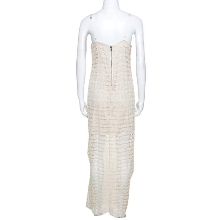 Pre Owned Alice + Olivia Cream Crochet Anora Maxi Dress M