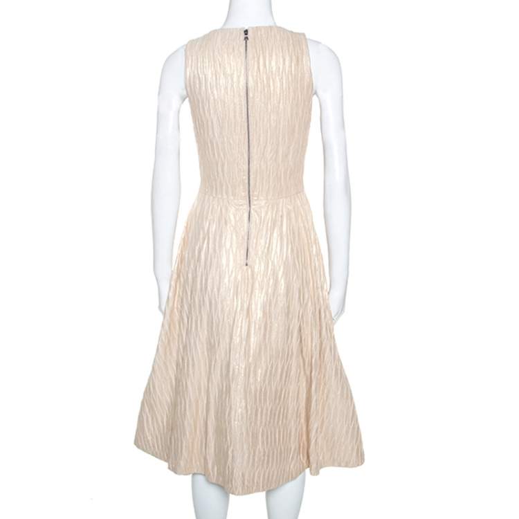 Pre Owned Alice + Olivia Cream & Gold Textured Knit Mindee Dress S
