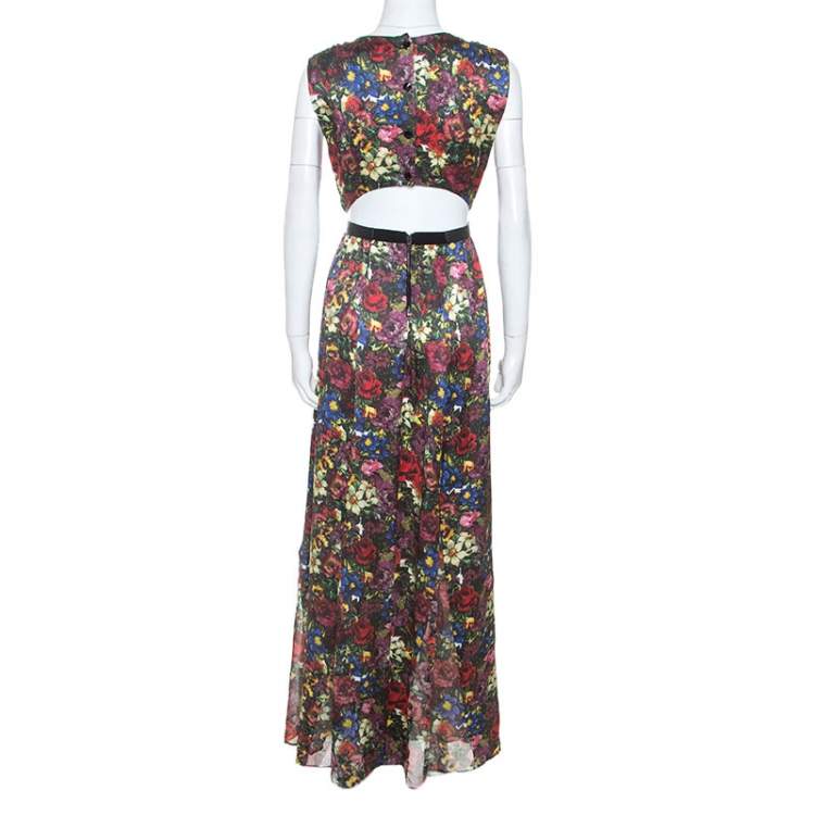Pre Owned Alice + Olivia Multicolor Floral Print Silk Triss Maxi Dress M