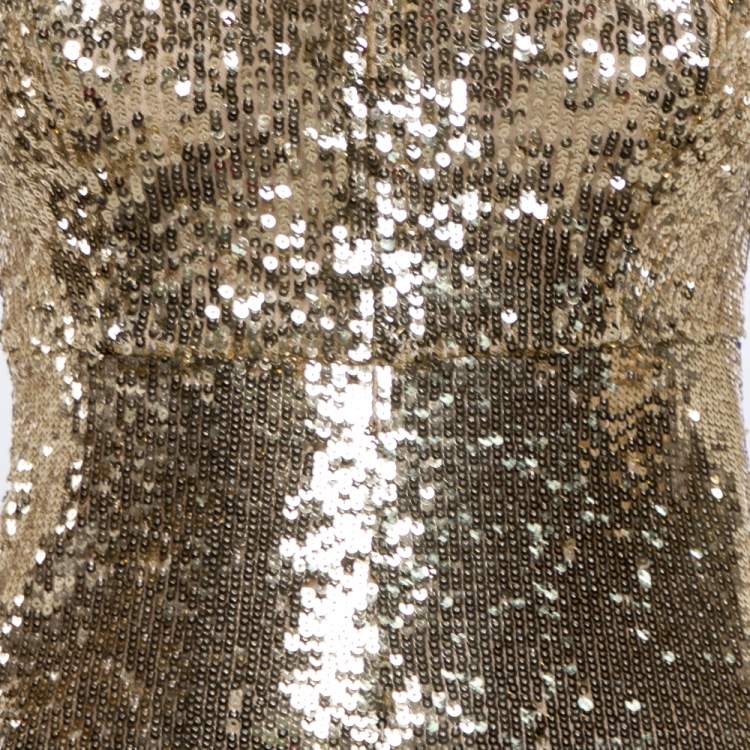Pre Owned Alice + Olivia Gold Sequined Leora Midi Dress S
