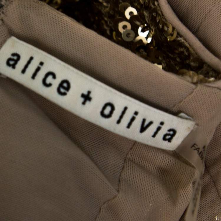 Pre Owned Alice + Olivia Gold Sequined Leora Midi Dress S