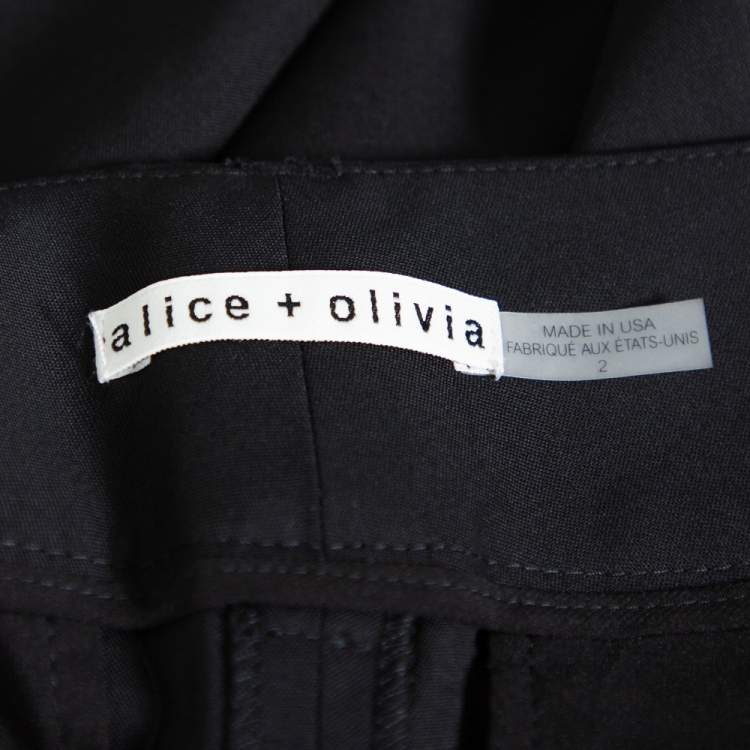 Pre Owned Alice + Olivia  Black Wool Crepe Wide Leg Trousers S