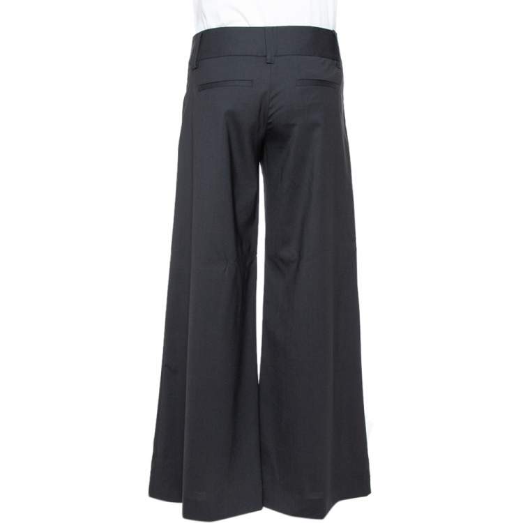 Pre Owned Alice + Olivia  Black Wool Crepe Wide Leg Trousers S
