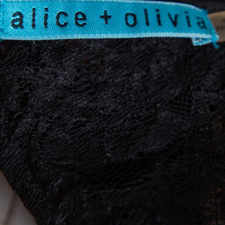 Pre Owned Alice + Olivia Black Scallop Lace Overlay Sleeveless Cropped Top XS