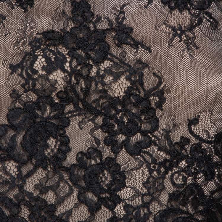 Pre Owned Alice + Olivia Black Scallop Lace Overlay Sleeveless Cropped Top XS