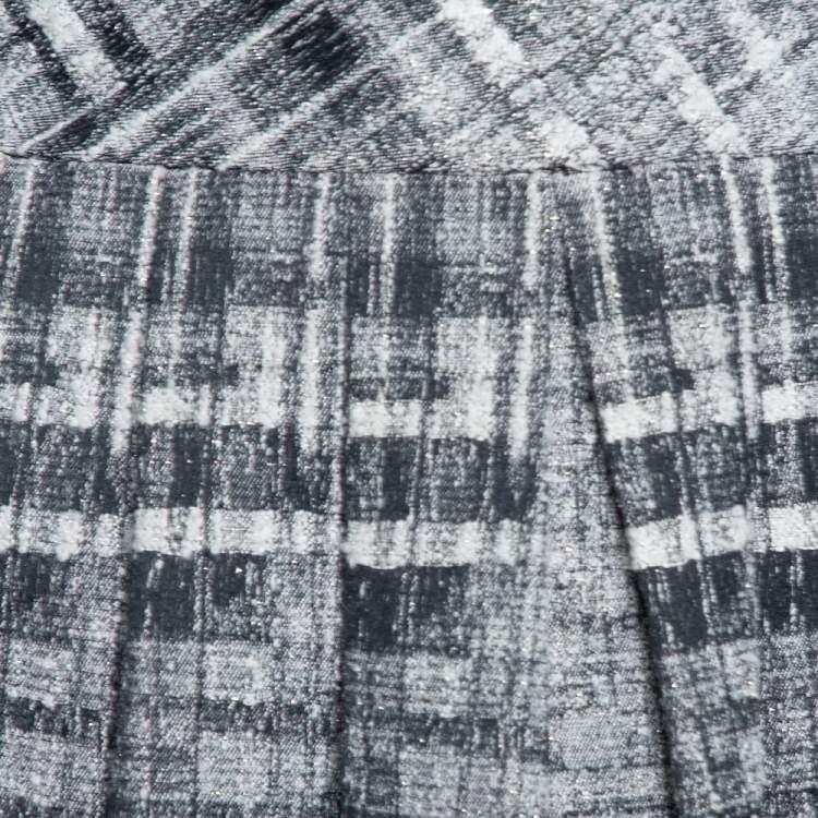 Pre Owned Alice + Olivia Monochrome Textured Lurex Wool Pleated Mini Skirt S