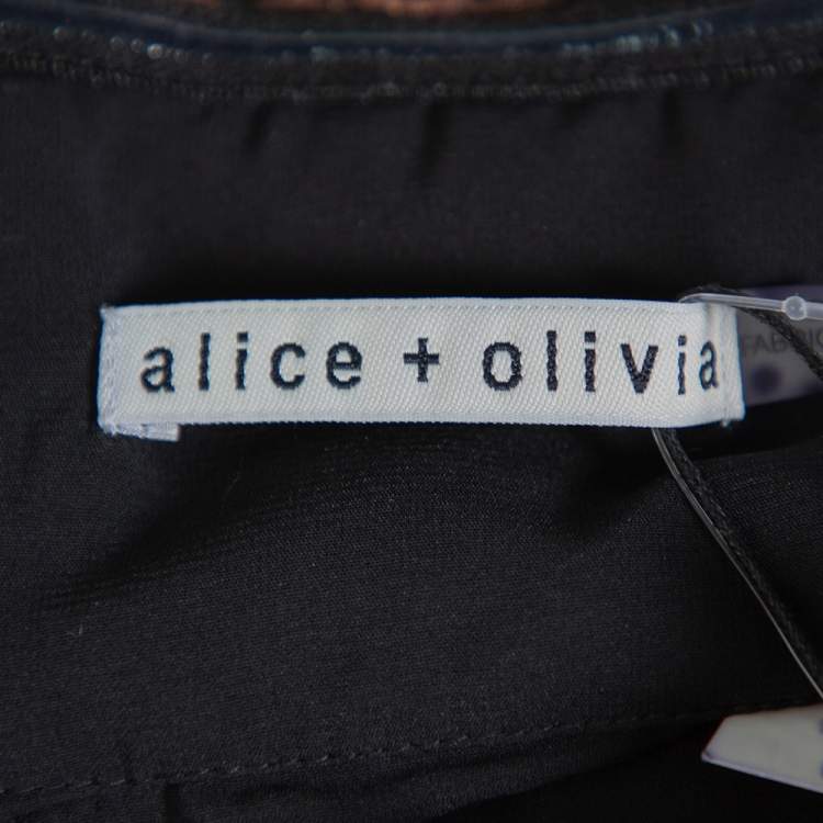 Pre Owned Alice + Olivia Black Tulle Contrast Trim Detail Off Shoulder Top L