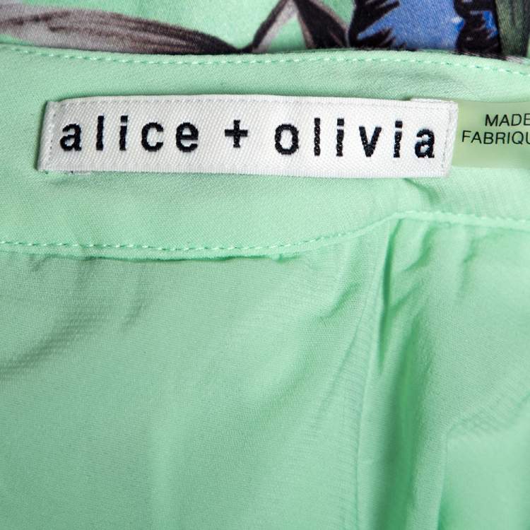 Pre Owned Alice +Olivia Green Floral Printed Cotton Pleated Tania Skirt S