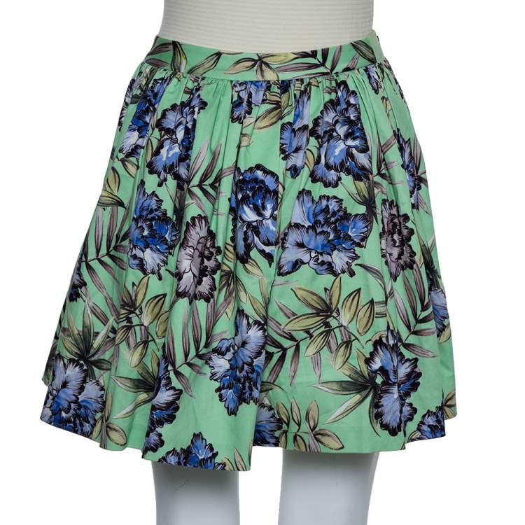 Pre Owned Alice +Olivia Green Floral Printed Cotton Pleated Tania Skirt S