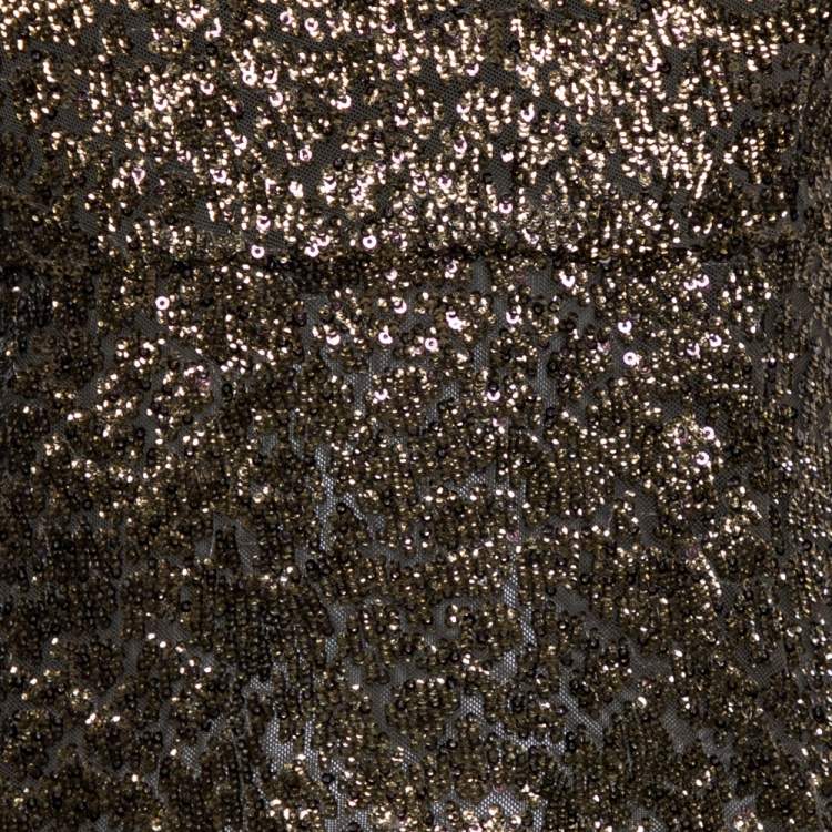 Pre Owned Alice + Olivia Gold Sequin Embellished Strapless Mini Dress S