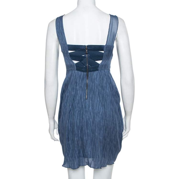 مملوكة مسبقًا Alice + Olivia Blue Silk Asymmetric Draped Sleeveless Dress S